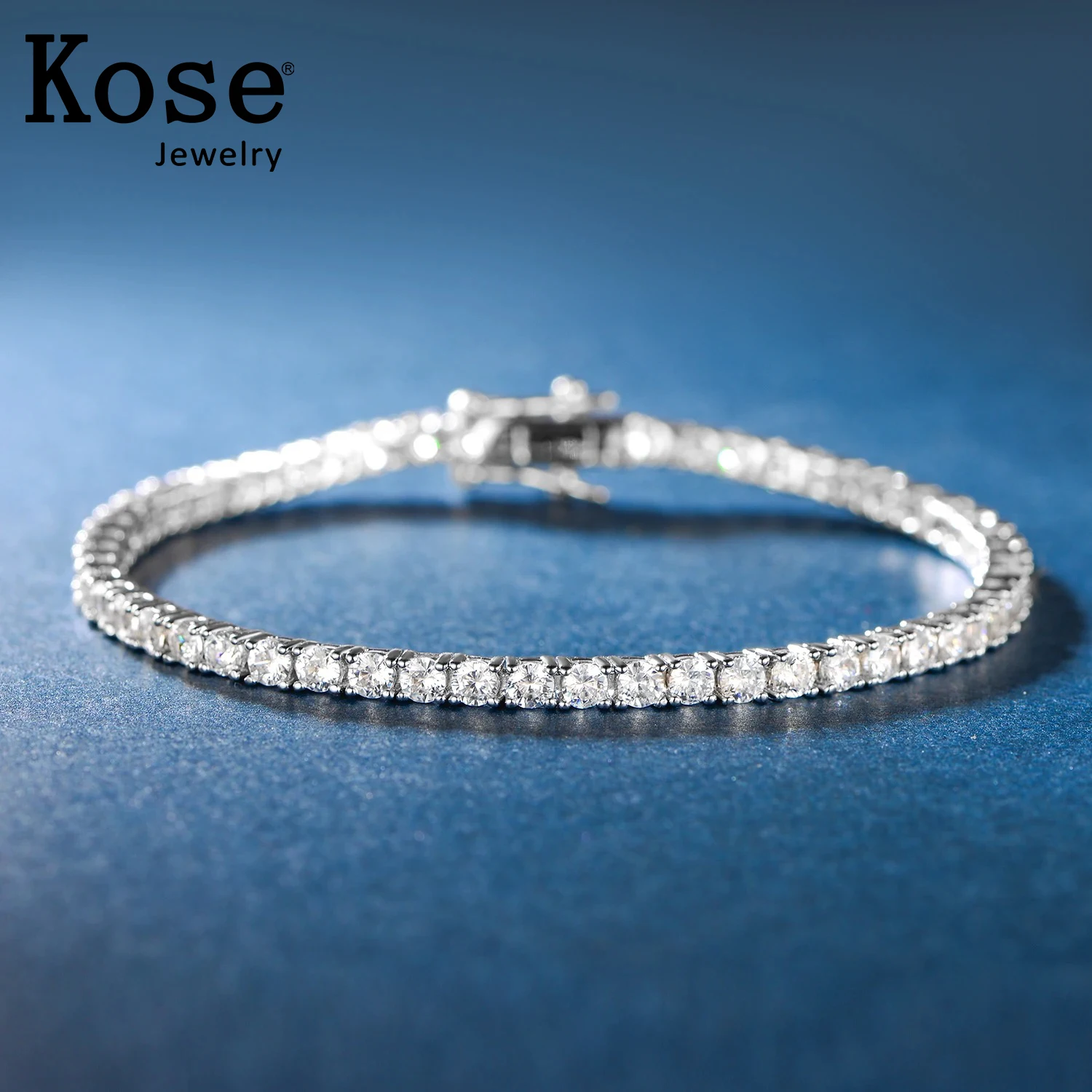 

KOSE 925 Sterling Silver 3mm Round Cut CZ Diamond Tennis Bracelet 14K Gold Plated Fine Jewelery for Men Women Gift