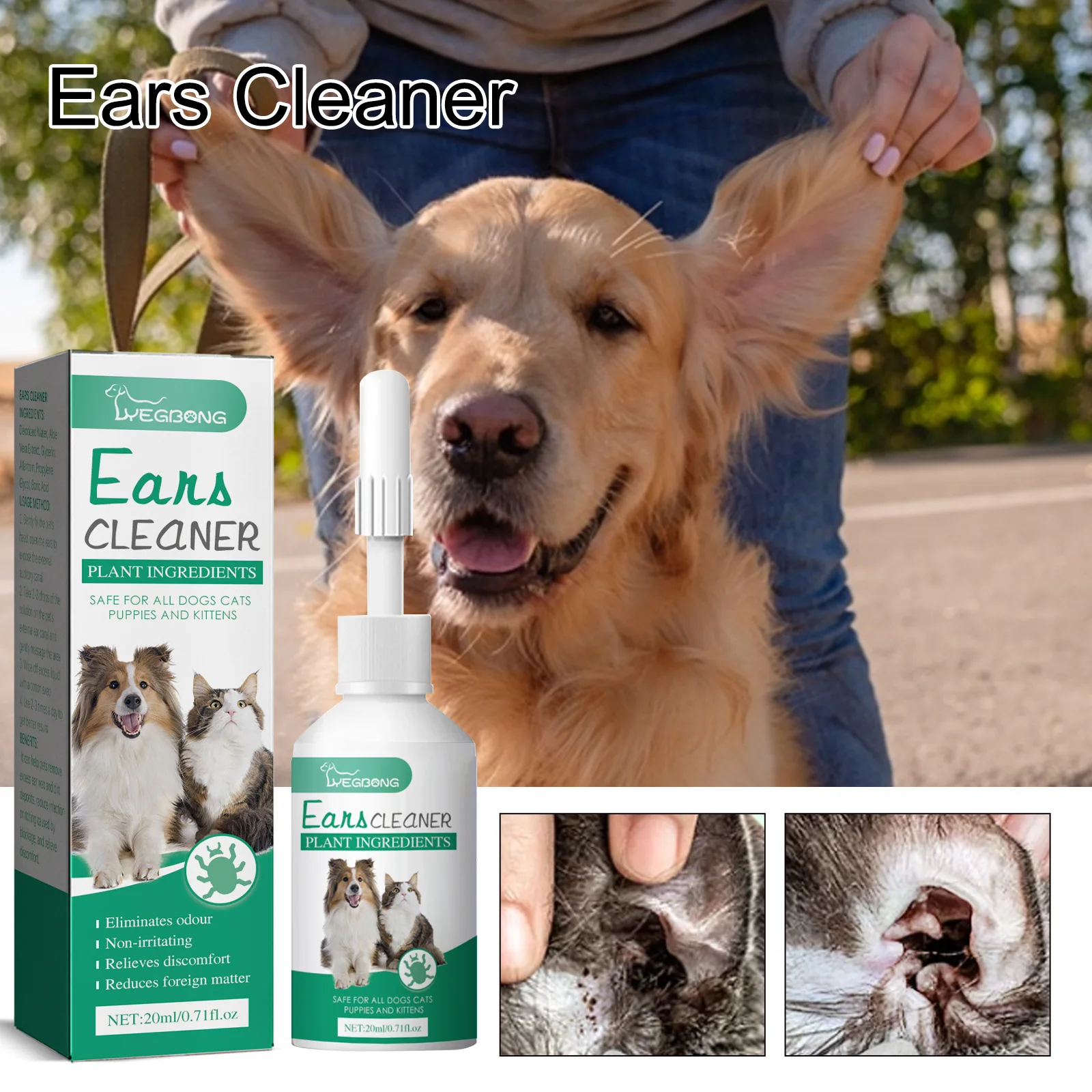 YEGBONG Pet Ear Drops, Universal Ear Mite Cleansing for Cats and Dogs, Anti-itching, Deodorizing, Cleansing Wash