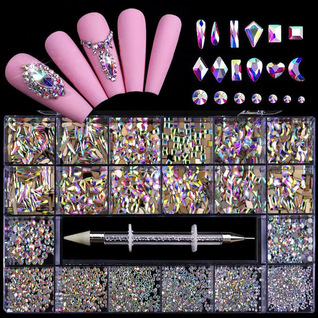 12 Grids Mixed Colorful Rhinestones for Nails 3D Crystal Metal Shiny Charm  Nail Ar Decorations Design Manicure Diamonds Decals - AliExpress