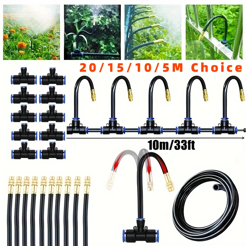 Plants Irrigation Kits Drip Irrigation 20/15/10/5M Greenhouse Drip Automatic Irrigation Kit System 360&deg; Brass Tubing Hose Patio Misting Plant Watering Distribution