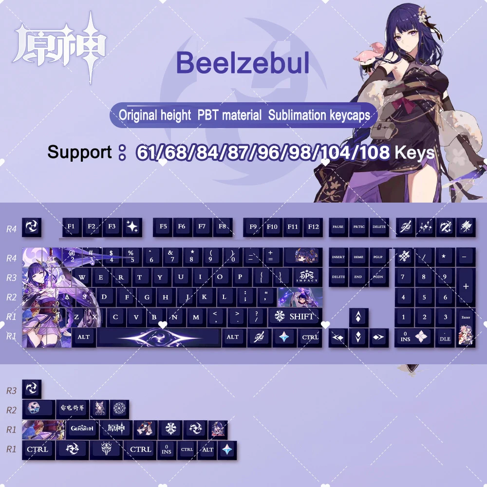 Genshin Impact Kuki Shinobu 108 Keycaps Mechanical Keyboard Accessories  Cherry Height - Anime Keyboard