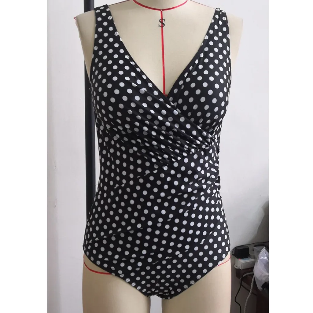 

Women's Polka Dot Printing Sexy Conservative One Piece Swimsuits Monokini Push Up Bikini Sets V Neck Slim Fit Swimming Costume