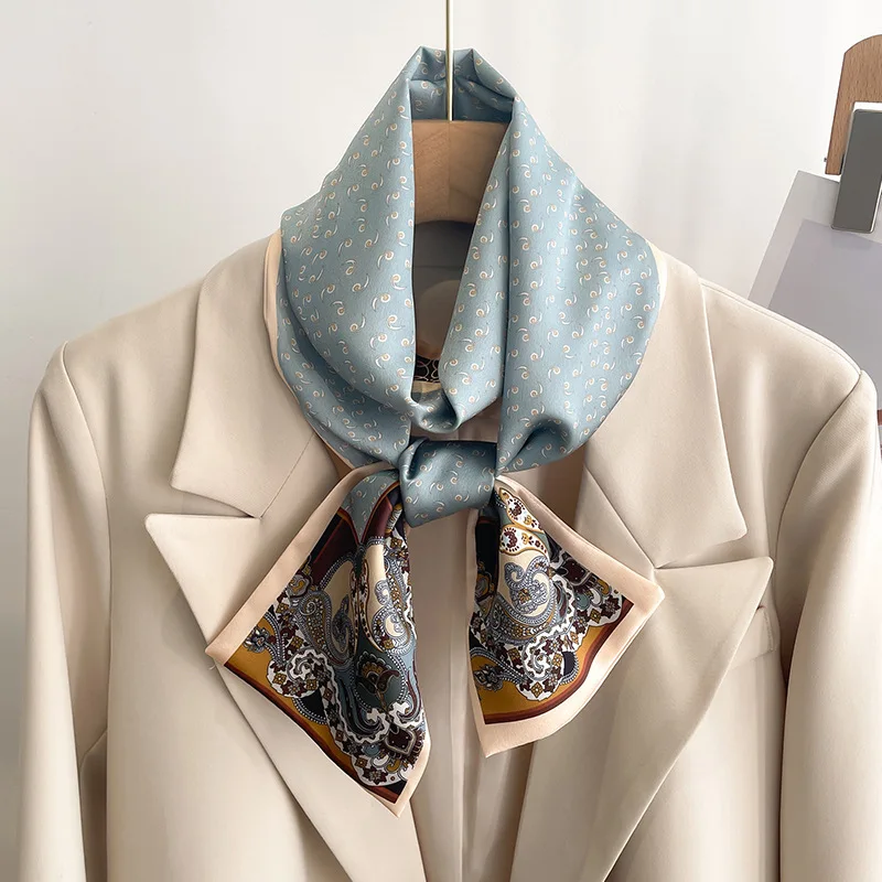 women's silk printed long narrow scarf