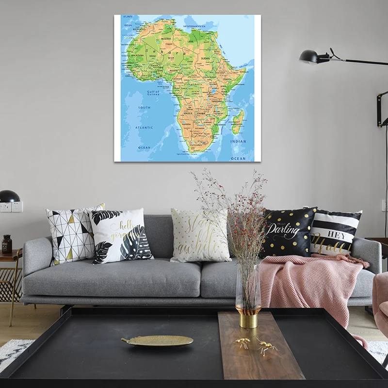 Topographic Map of Africa 90*90cm Wall Art Map Poster Canvas Painting Office Decoration School Supplies