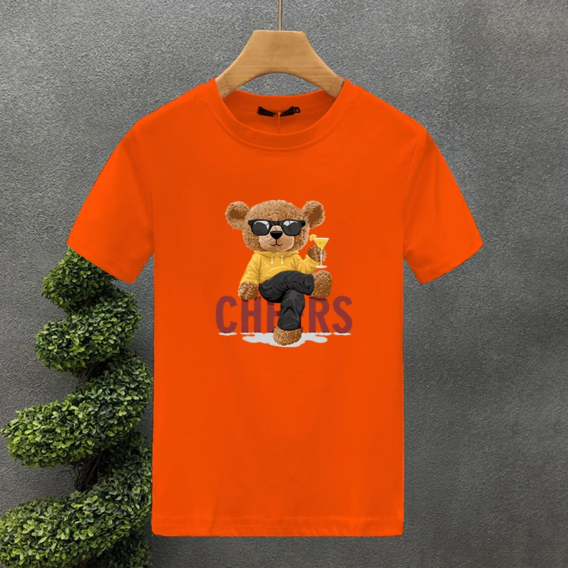 2024 Ursuleț amuzant 100% bumbac de înaltă calitate cu imprimeu pentru cupluri Tees de vară Haruku pentru bărbați/femei cu mânecă scurtă T-shirt de mărime asiatică_voghion.com