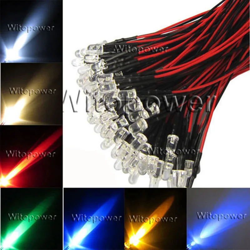 

High Brightness DC5V/DC12V 3mm/5mm/10mm Red/Green/Blue/Yellow/white LED Indicator Lights beads Prewired Emitting Diodes DIY