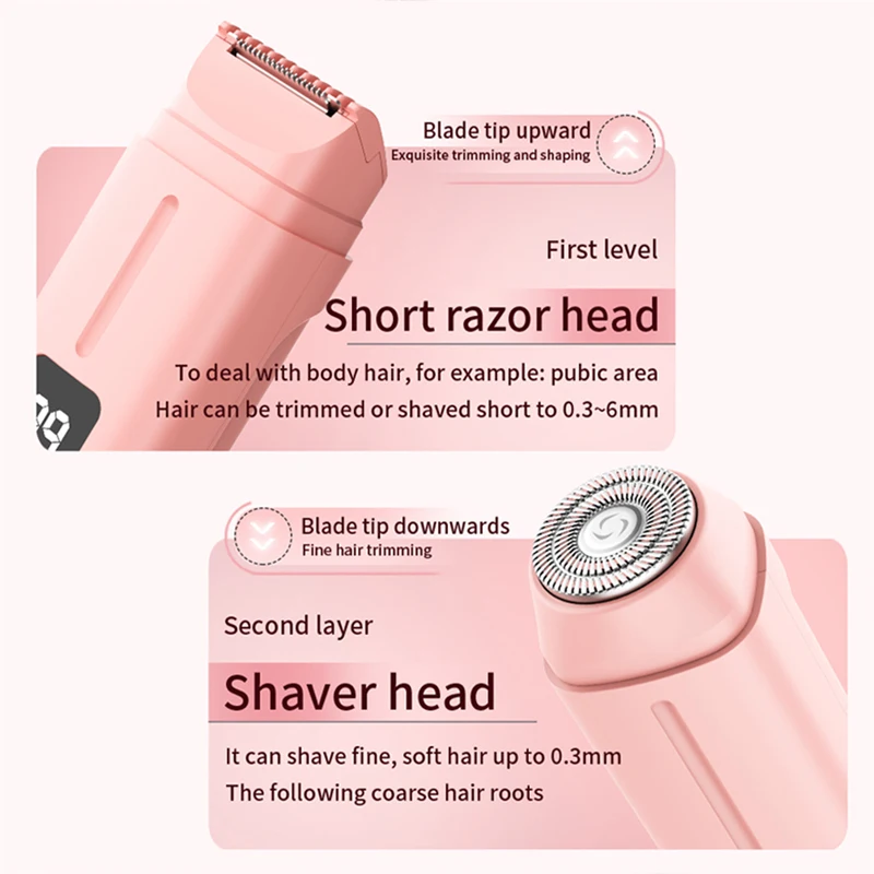 2 In 1 Electric Shavr For Women Double Head Used Painless Body Hair Trimmer Rechargeable Underarm Mustache Bikini Leg_voghion.com