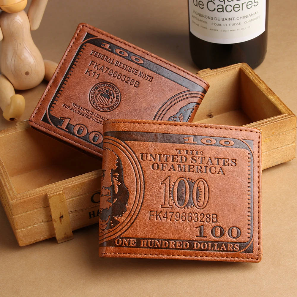 Leather Wallet Fashion Dollar Bill Pattern Bifold Purse