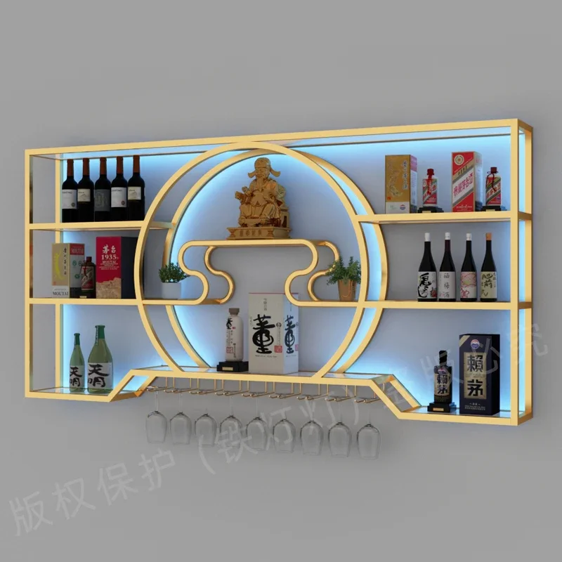 Luxury Liquor Store Wine Rack Gold Large Modern Wine Rack Wall Mount Commercial Display Cabinet Stojak Na Wino Decoration