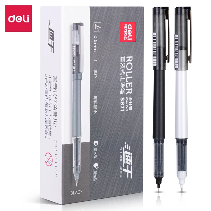 Deli 6/12 Pcs Gel Pen 0.5mm Black Ink Quick Dry Gel Pen Straight Liquid Rollerball Pen Stationery Student School Office Sign Pen deli nusign metal gel pen set sign pen rollerball pучка caneta gel 0 5mm premec switzerland refill office school supplier