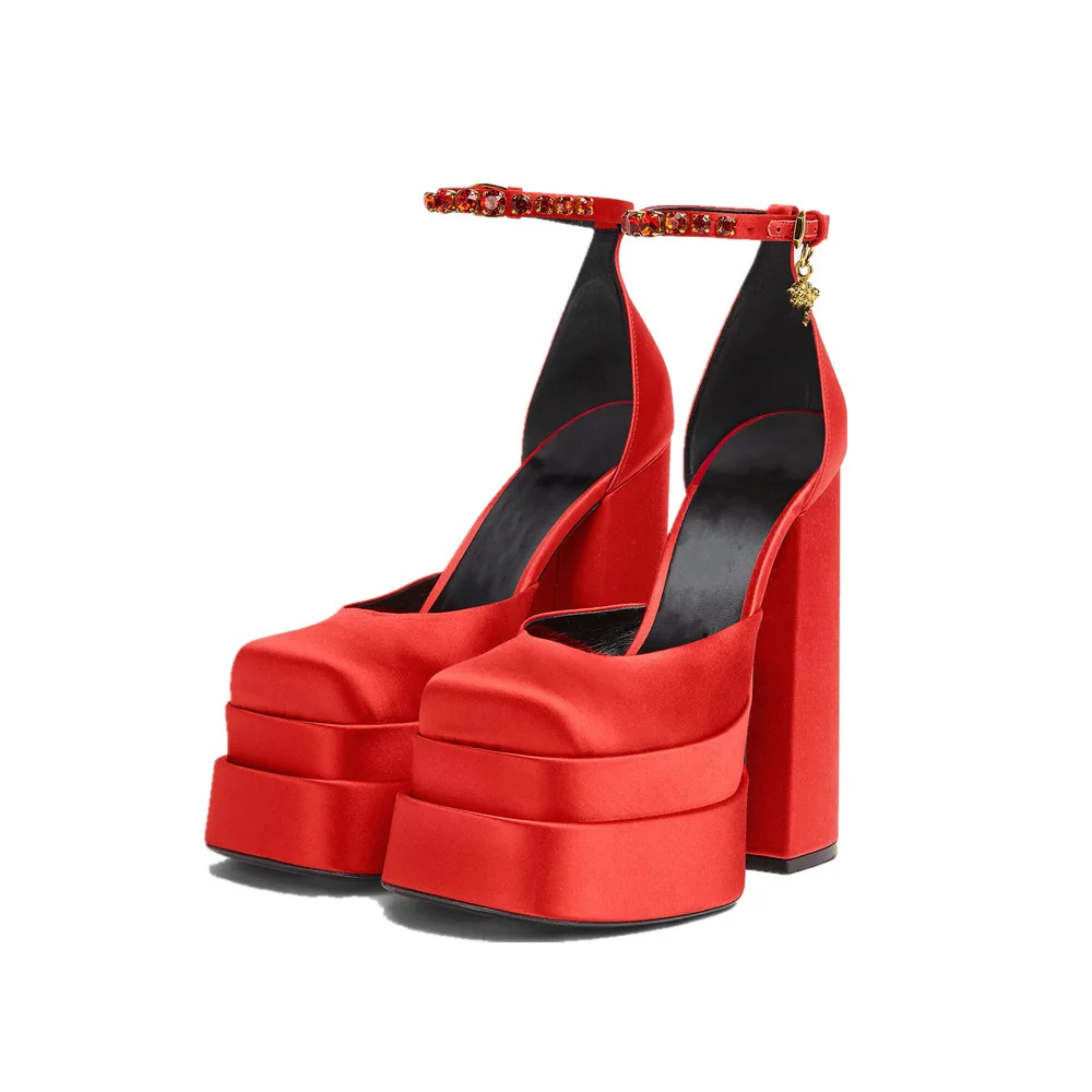 2022 New Brand Women Sandals Summer Shoes Sexy Thick High Heels Platform Black Red Yellow Dress Party Wedding Shoe Woman Pumps 5