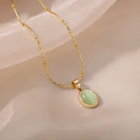 Fashion Stone Opal Oval Necklace For Women Stainless Steel Gold Color Oval Stone Pendant Necklace Wedding Aesthetic Jewelry Gift 5