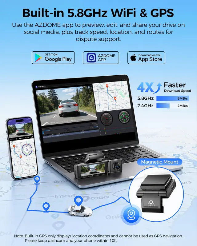 Upgrade AZDOME M550 Pro Dash Cam 4K Front Dashcam Auto 5.8Ghz Wi-Fi GPS G-sensor Car DVR 6 IR Night Vision Parking Monitor - Image 4