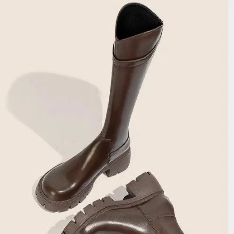 NEW Ladies Knee Boots Classic Warm Boots New Side Zipper Thick Heel Slim Boots Autumn Winter Knight Boots Women Fashion Simple