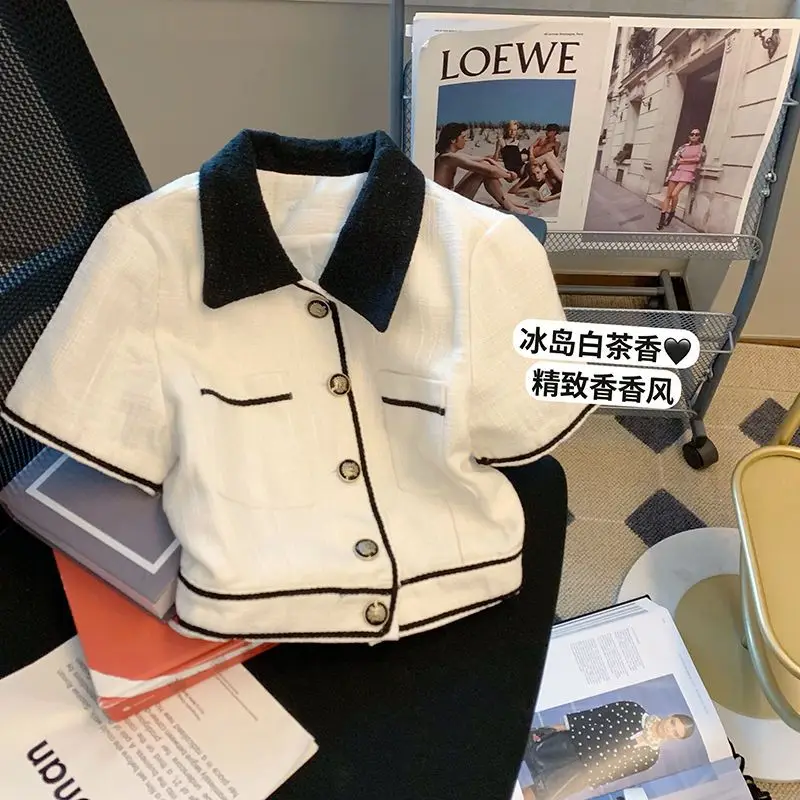 

French black and white color matching small fragrant coat women spring and autumn feeling fried street chic short coat female