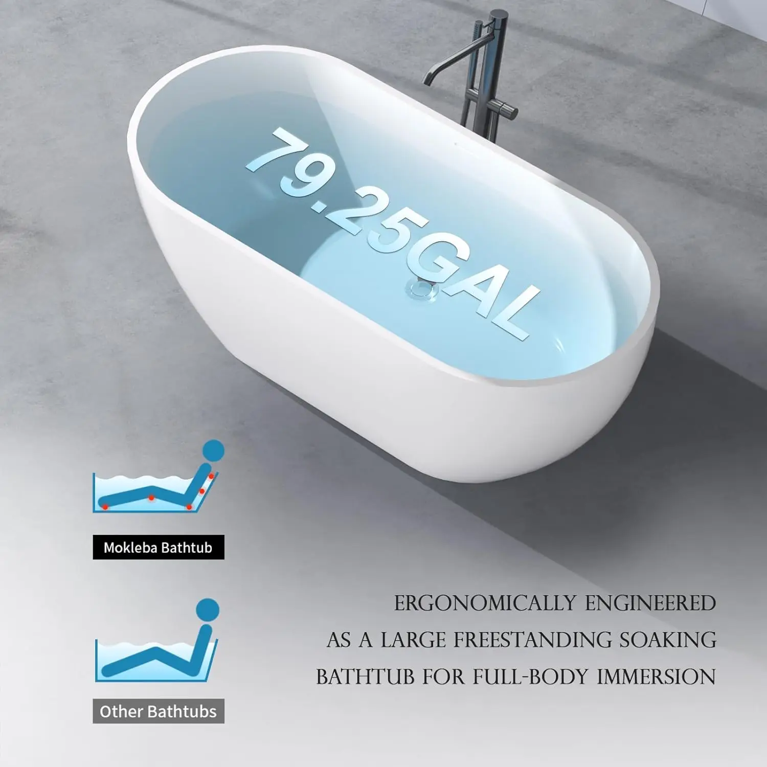 65 inch Acrylic Freestanding Bathtub Double Ended Free Standing Tub Soaking Tub with Integrated Slotted Overflow Glossy White 6