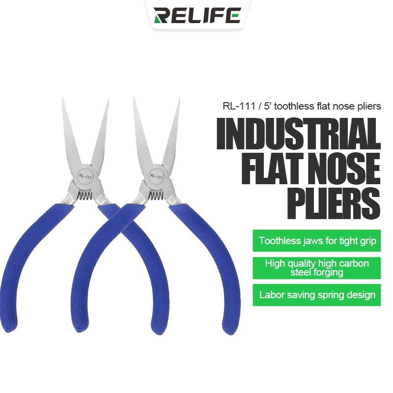 

RELIFE RL-111 5' Toothless Flat Nose Pliers Toothless Jaws Close Tightly High Quality High Carbon Steel for Mobile Phone Repair