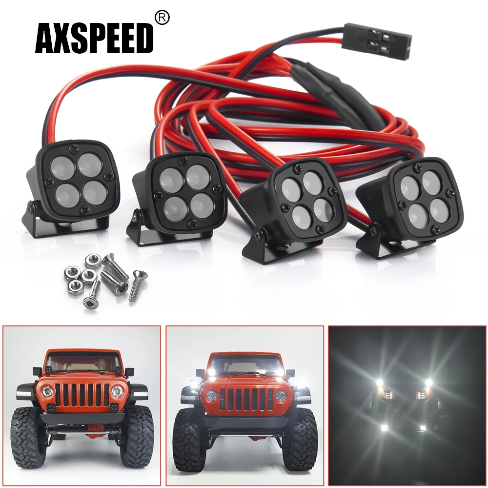 AXspeed 2 Faros LED Proyector Para Coche RC – Compatible Con TRX4, TRX6, SCX10 1/10, Carcasa De Plástico Y Soporte Metálico, 4.8-6V