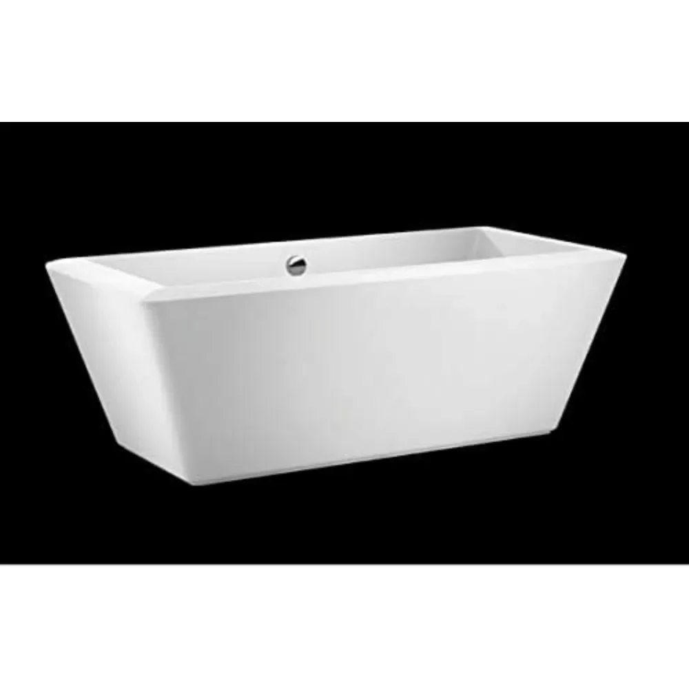 71" - Modern White Freestanding Soaking Bathtub With Chrome Drain - White Rectangle Spacious Acrylic Fiberglass Bath Tub - Deep 4