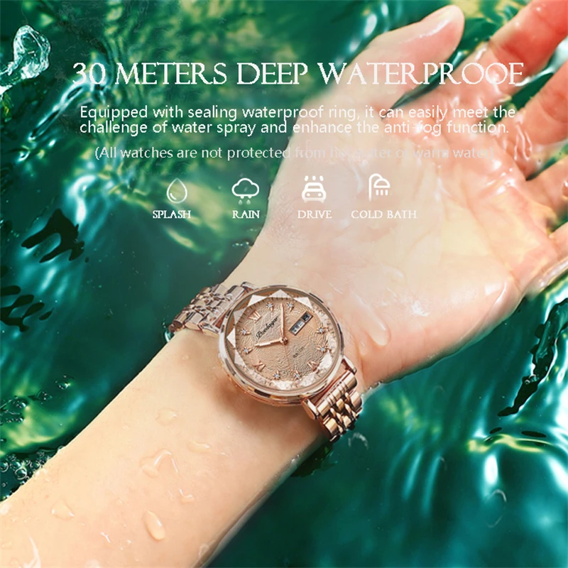 Swiss Brand POEDAGAR Women Watch Stainless Steel Mesh Rose Gold Simple Waterproof Luminous Ladies Watches Luxury Quartz Elegant