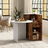 Reception Desk, Front Counter Desk with Lockable Drawer & Adjustable Shelf, Oval Desktop, Retail Counter for Checkout 4