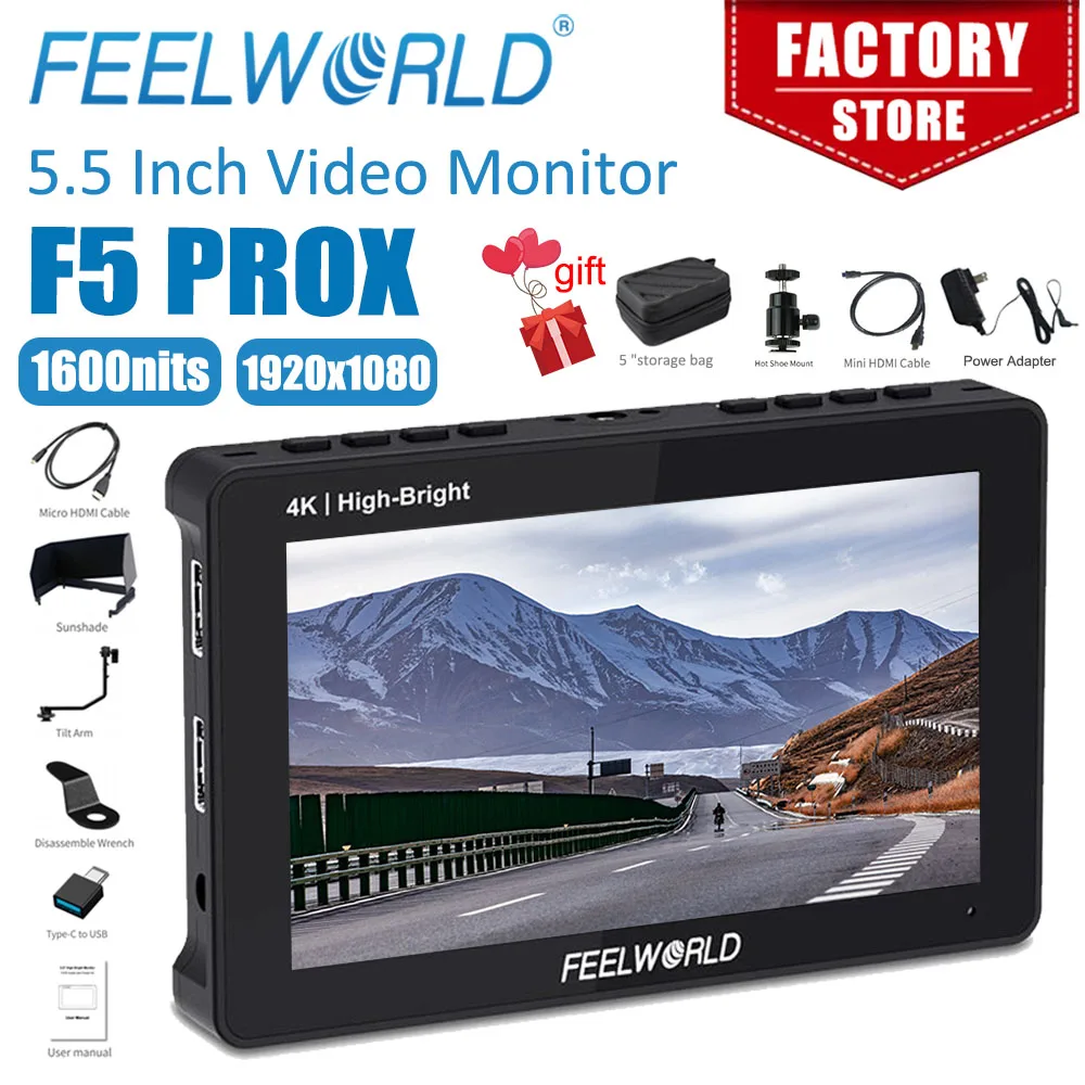 FEELWORLD F5 Prox 5.5 pulgadas 1600nit Cáara DSLR de alto brillo