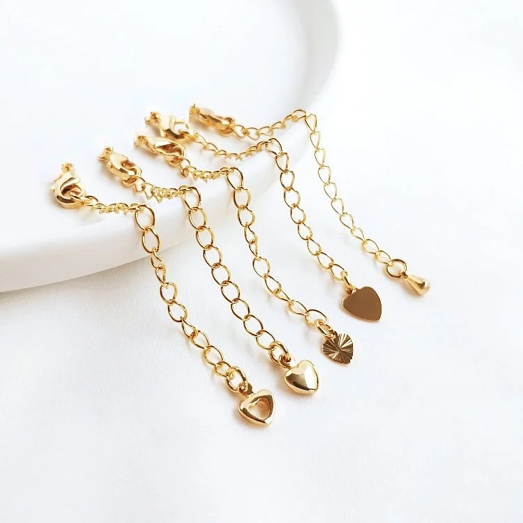 6PCS 14K Gold Color Brass Extender Chain with Lobster Clasps High Quality Jewelry Accessories  For DIY Jewelry Making Findings