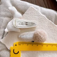 Autumn Winter Sweet 3D Embroidery Cute Rabbit Baby Velvet BB Clips Side Hairpins Girls Sakura Pink Fluffy Pom Pom Hair Ties - Image 5