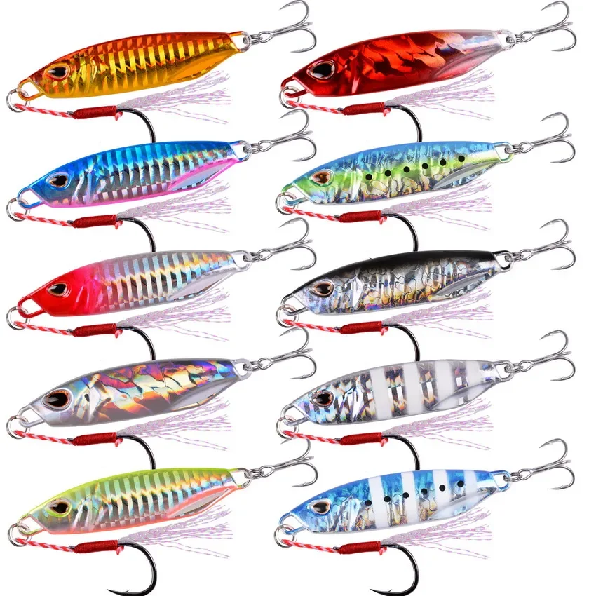 10PCS Metal Jig Fishing Lure Weights 10g-40g Trolling Hard Bait Bass  Fishing Bait Tackle Trout Jigging Lure Jigs Saltwater Lures