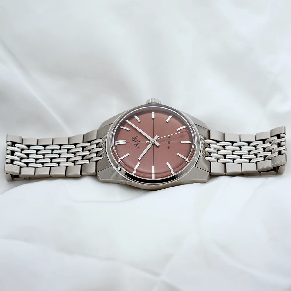 Merkur Watch Vintage Handwind Mechanical Watch for Men Rose Red Dial Casual Dress Watches Reloj Hombre