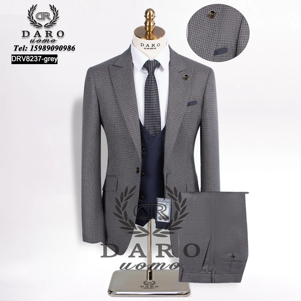 2024 DAROuomo Mens Suit terno Slim Fit Casual one button Fashion Grid Blazer Side Vent Jacket and Pant for Wedding Party DRV8237 3
