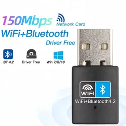 Enhanced Bluetooth 5.4 USB WiFi 6 Mini Transmitter Receiver Dongle - Dual Band Wireless Adapter (150M and BT4.2)