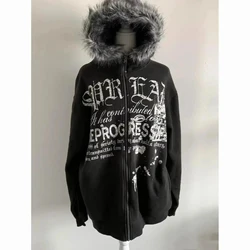 Vintage Women's White Print Hooded Tunic Sweatshirt - Streetwear Fashion Casual Hoodie Top - S (12047)