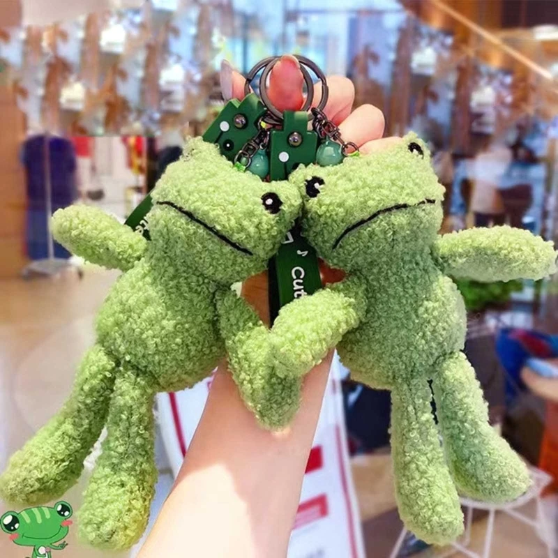 Porte-clés vert en peluche pour grenouille, pendentif à dessin animé pour fille T