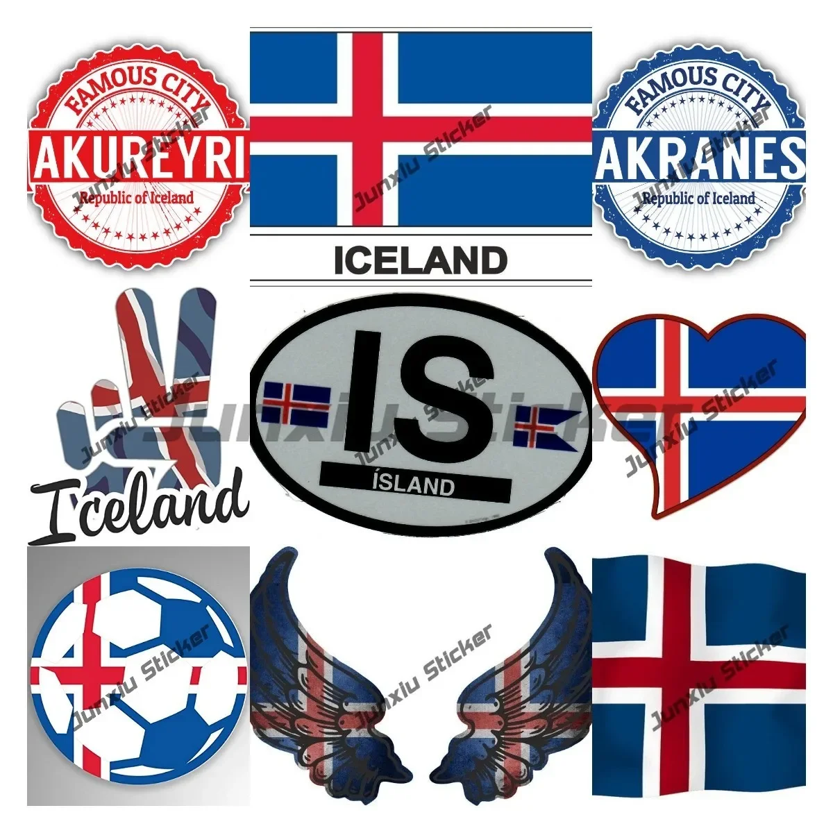 Iceland Coat of Arms Sticker Vinyl Decal Akureyri Akranes City Iceland Travel Stamp Stickers Iceland Country Shield Flag Sticker