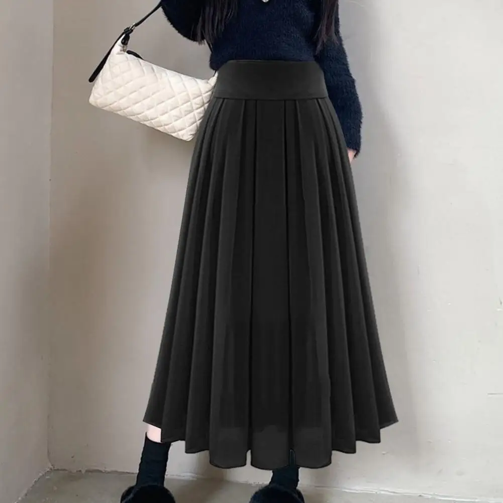 

Elasticated Waist Chiffon Skirt Elegant Double-layered High Waist Midi Skirt for Women Pleated Solid Color Prom Party Daily