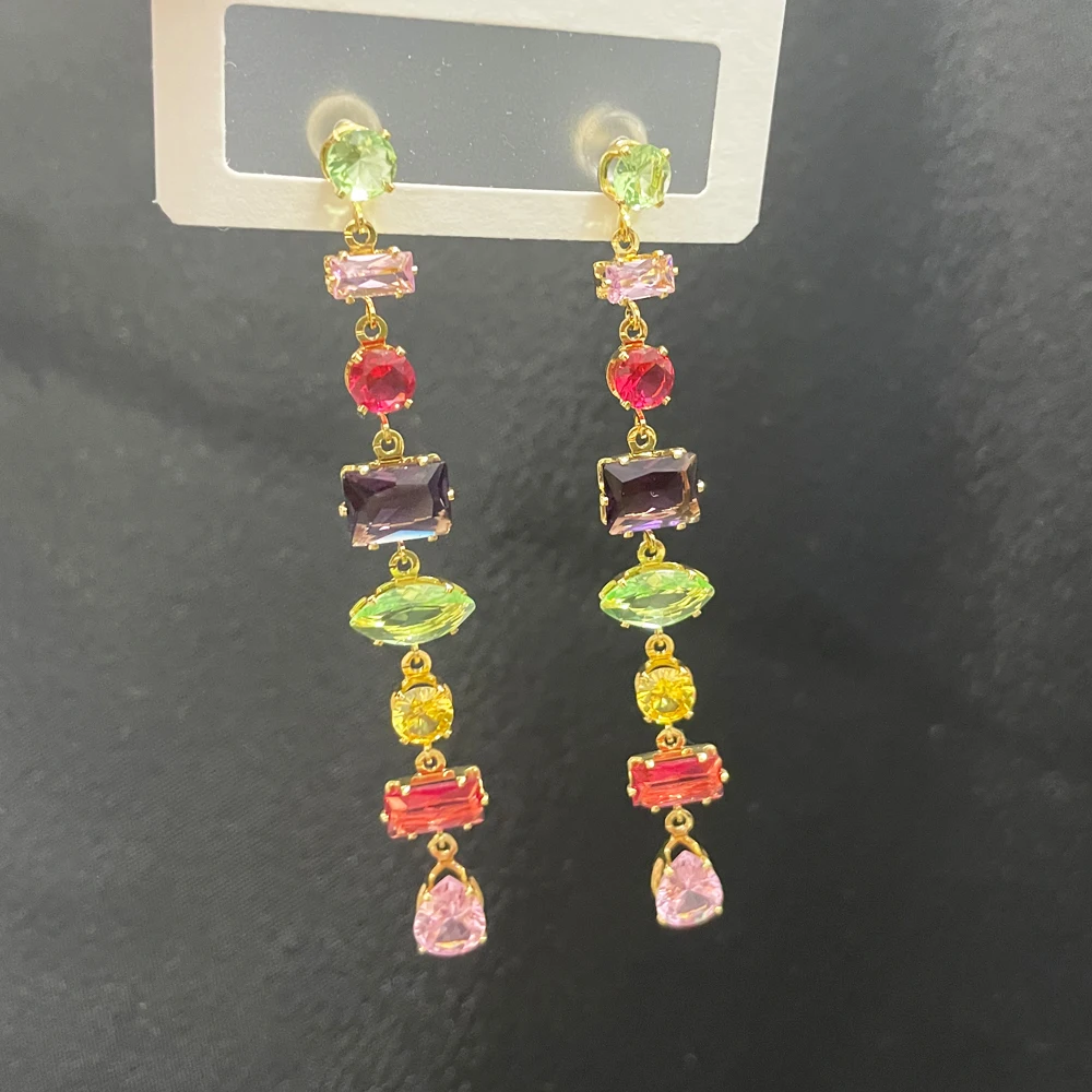 Luxus Regenbogen Kristall Baumeln Ohrringe für Frauen Hochzeit Schmuck Zubehör Wunderschöne Zirkonia Braut Brincos – Detail 10