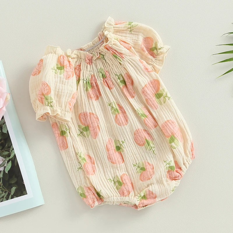 Short Puff Sleeve Cotton Jumpsuit for Newborns & Toddlers 4