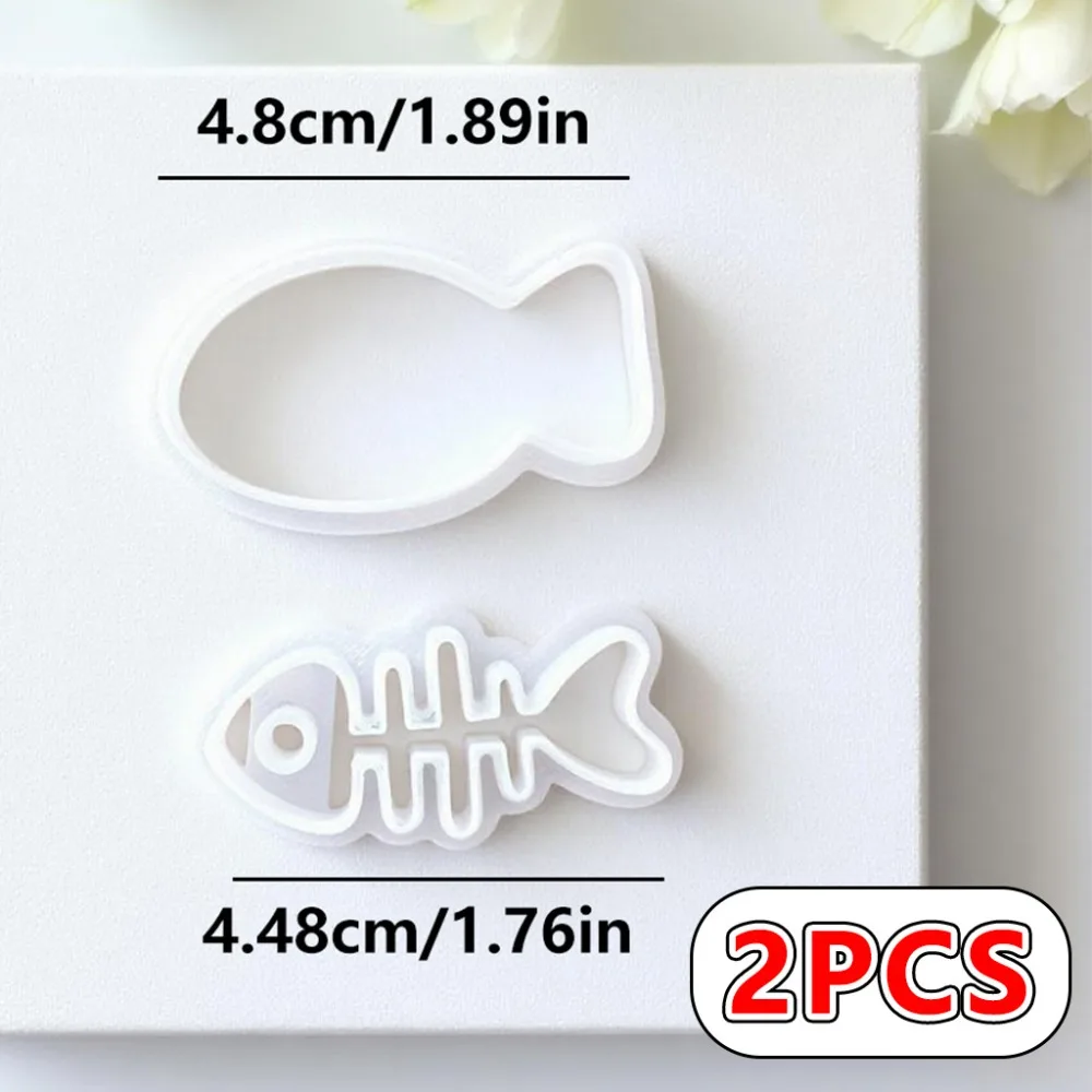 2Pcs 물고기 뼈 폴리머 클레이 커터 3D 인쇄 바다 테마 귀걸이 펜던트 DIY 수제 보석 만들기 도구