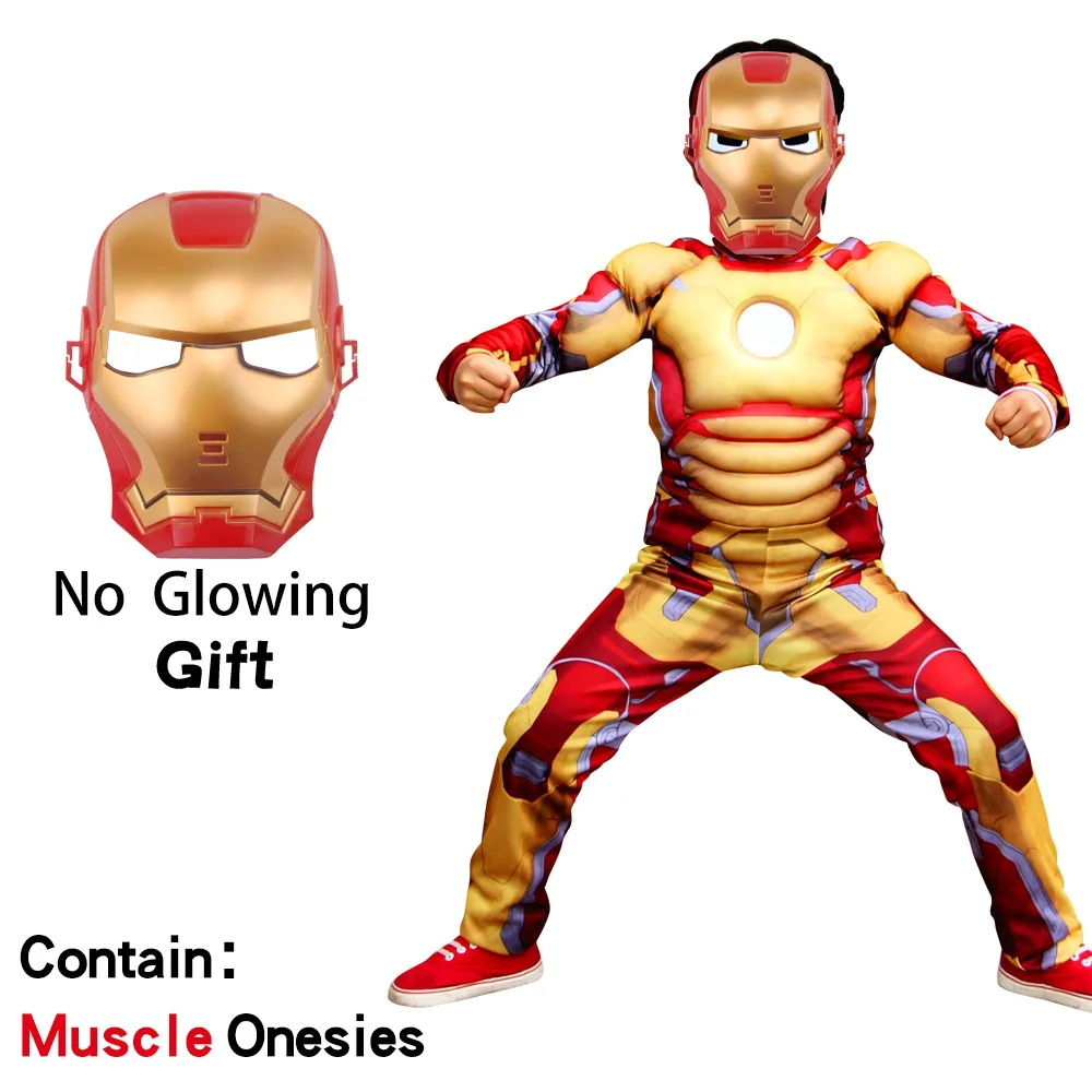Iron Man Superheroes Cosplay Muscle Costumes Attached Mask Christmas Birthday Children's Day Gifts Dress Kids Gifts