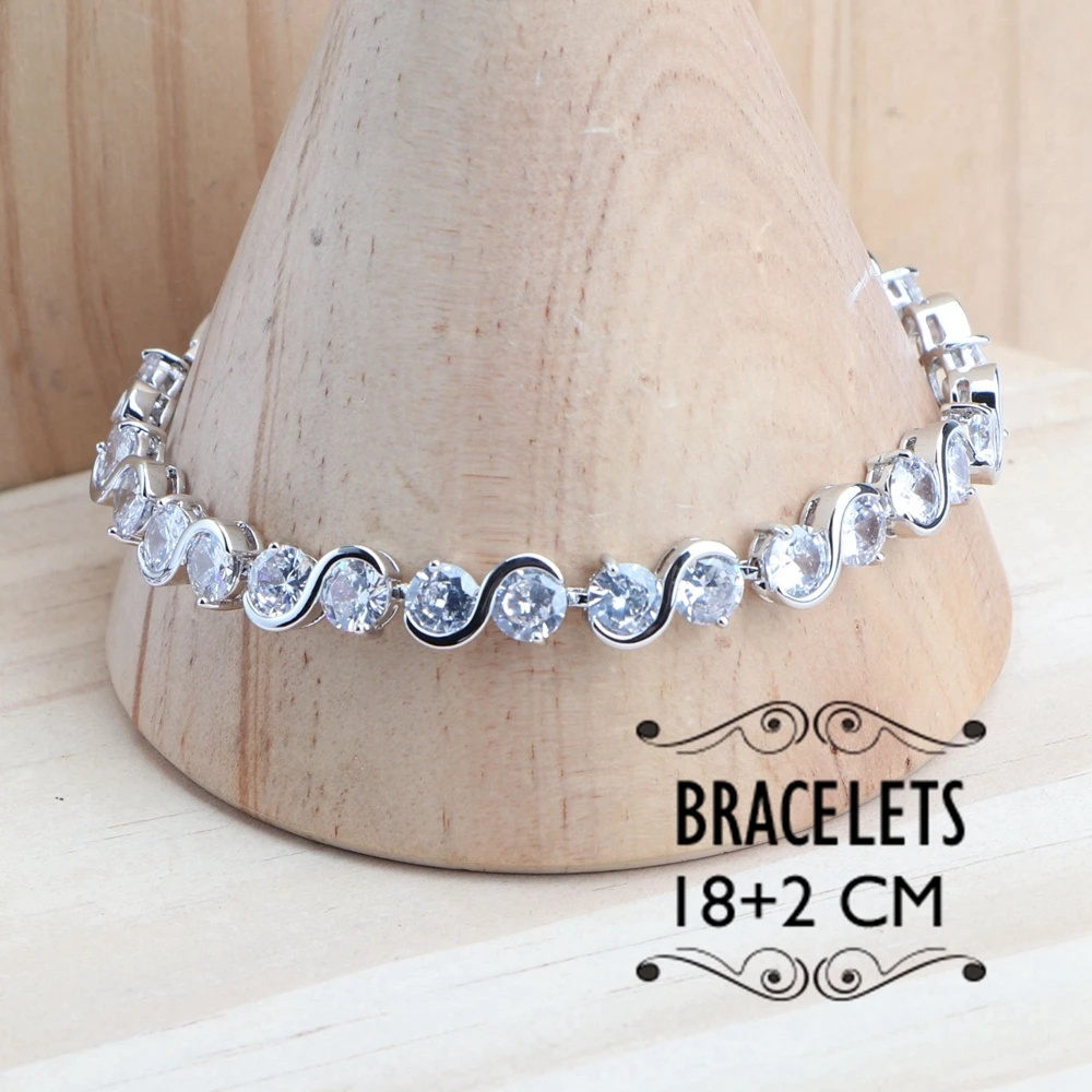 White Zircon Jewelry Sets 925 Sterling Silver Wedding Jewelry Ladies Rings Bracelets For Women Set Earrings Necklace Pendant 3