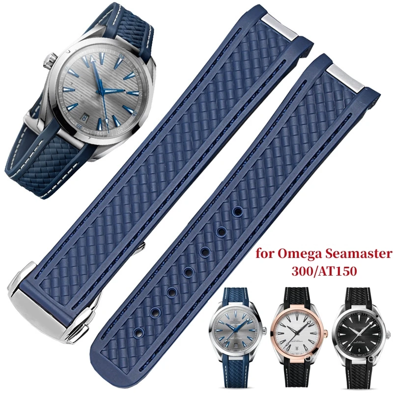 

Ремешок резиновый 20 мм для часов Omega Seamaster 300 Speedmaster AT150 De Ville 424, Силиконовый складной браслет с пряжкой-бабочкой