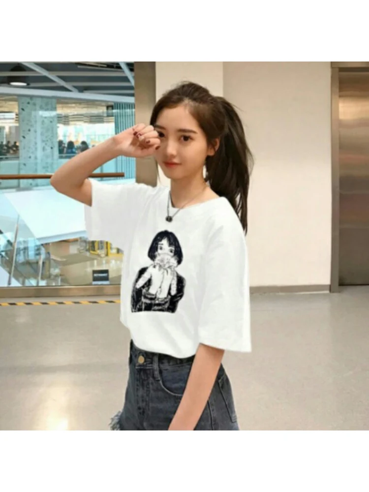 

2019 Summer New Short-sleeved White T Shirt Women Harajuku Character Printed Top Female T-shirt Casual Funny Tee Clothing