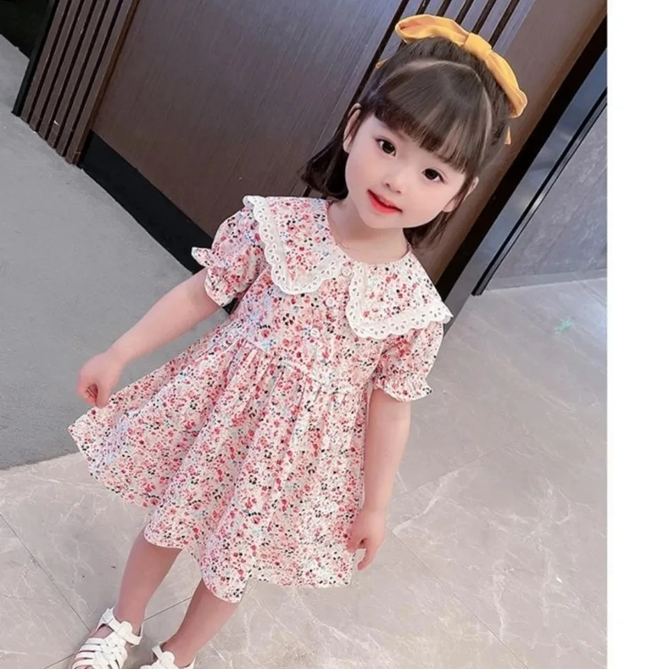 

Summer Girls Dress New Children's Baby Floral Short-sleeved Dress Little Girl Summer Clothes Kids Dress For Girls