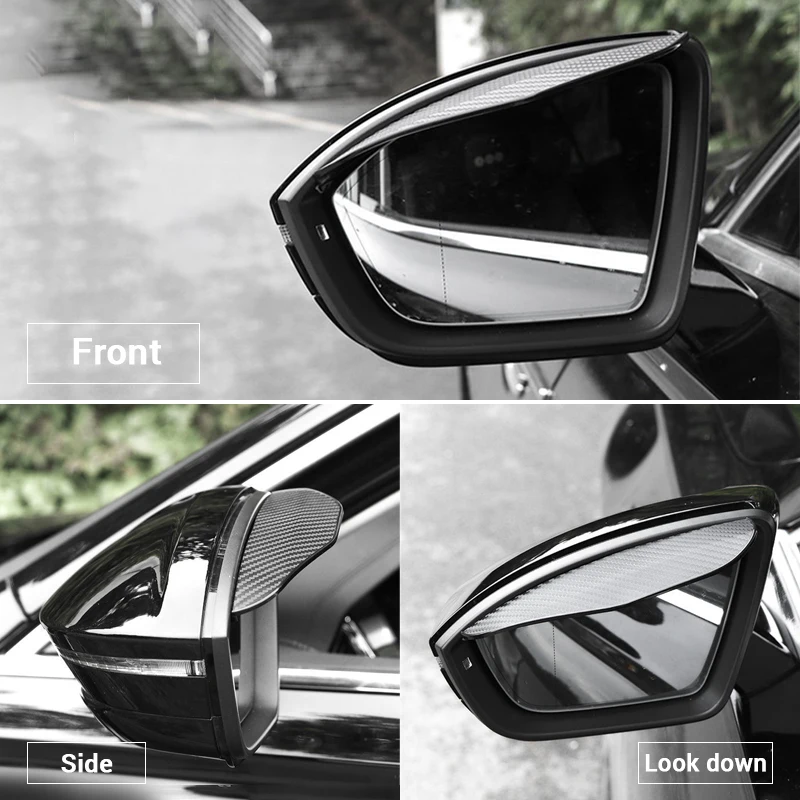 SEAMETAL 2pcs car mirror Universal Car Rearview Mirror Rain Eyebrow Carbon Fiber Car Rear View Rainproof Blades Stickers Accessories