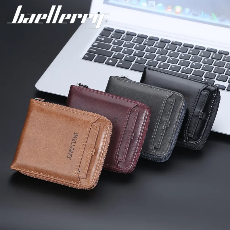 Men's Short Zippered Wallet Vertical Retro Style Cardholder