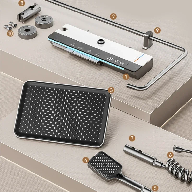 Intelligent Digital Display Luxury Shower Set Bathroom Wall Mounted Piano Key 4 Ways Water Outlet Rainlfall Shower Faucet System shower faucet system