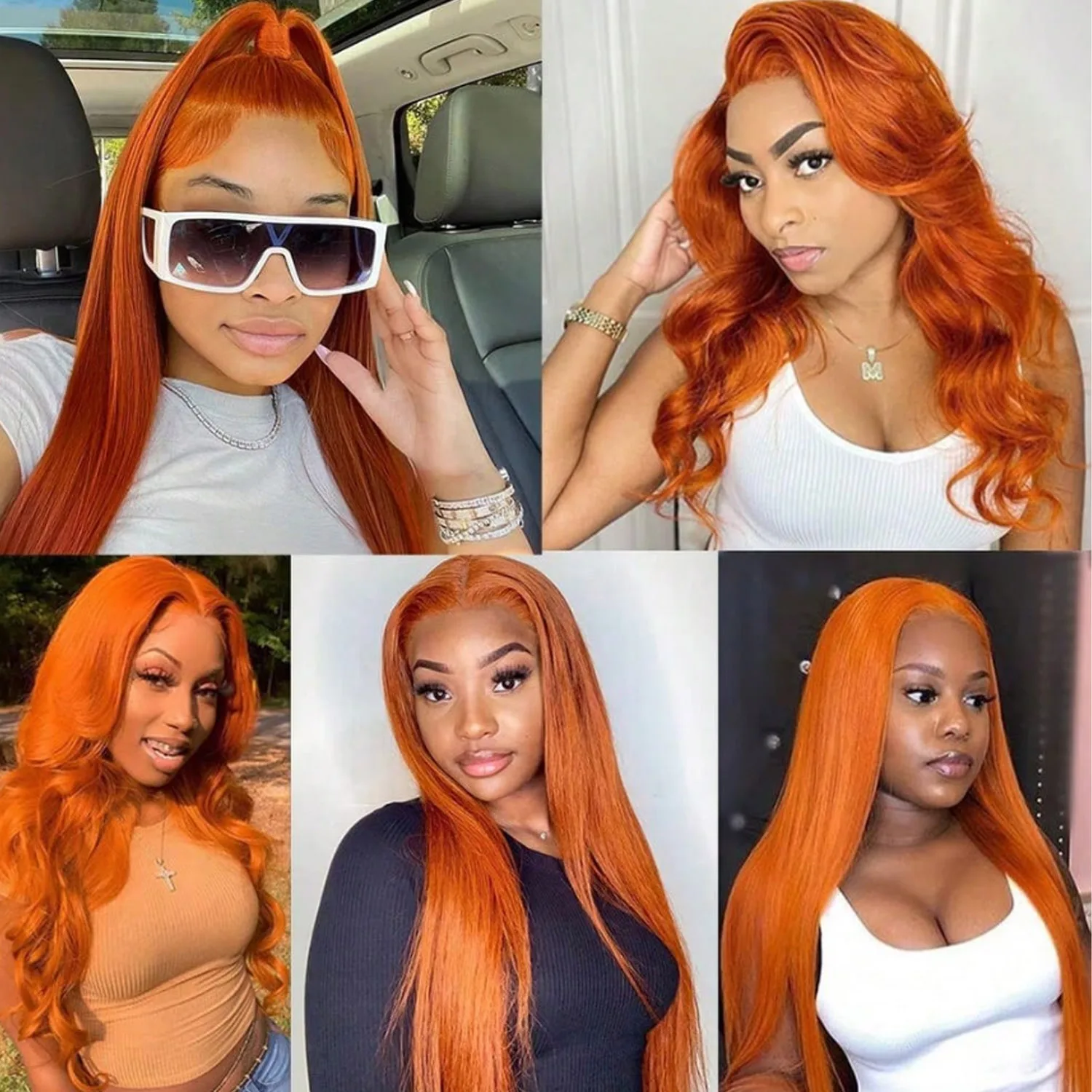 250% 26 Inch Ginger Lace Front Wigs Human Hair Pre Plucked 350 Orange Wigs 13x4 Lace Front Ginger Orange Straight Human Hair