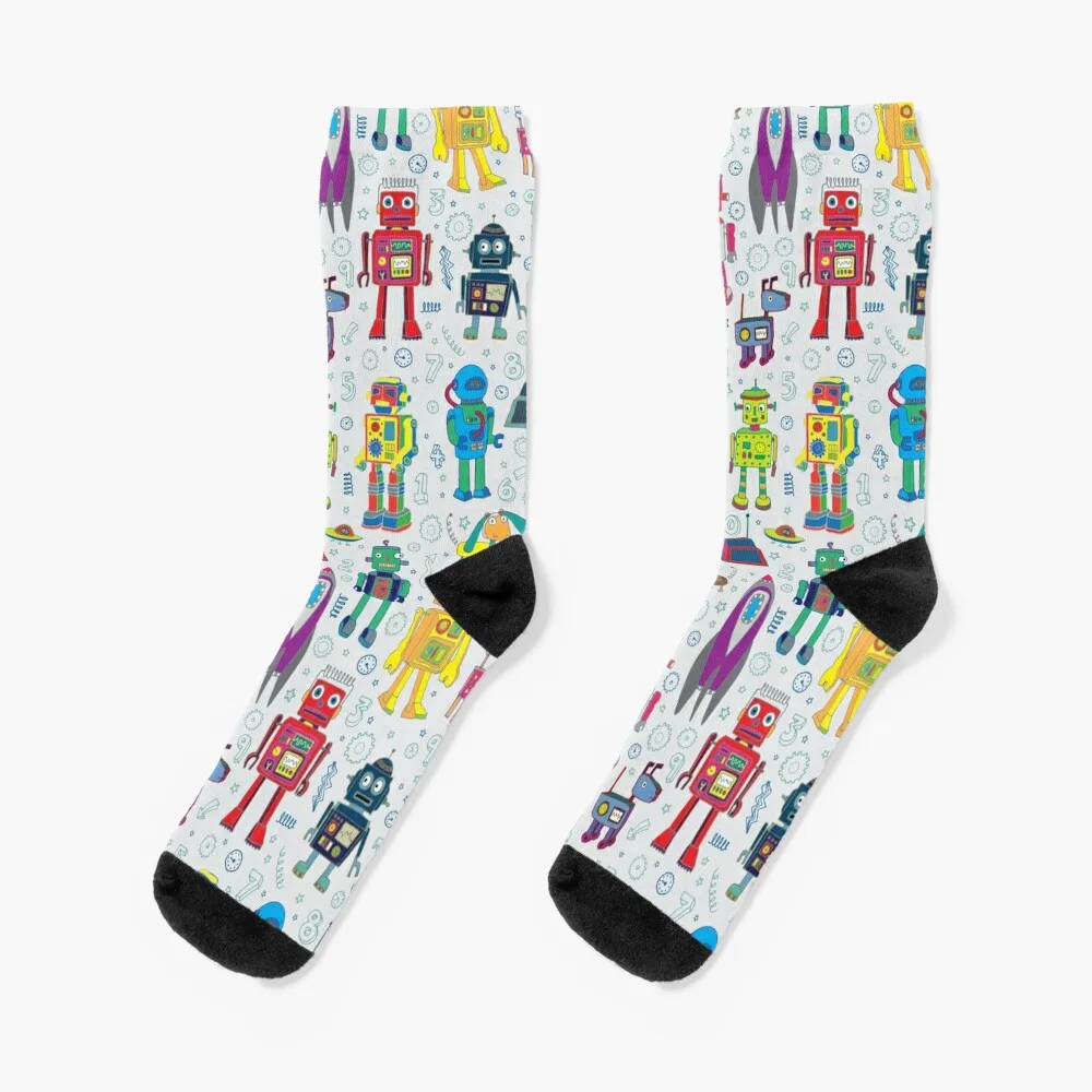 

Robots in Space - grey - fun Robot pattern by Cecca Designs Socks Argentina Hiking boots Toe sports Lots Socks For Man Women's