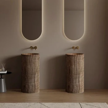 อ่างล้างหน้าแบบเสาสไตล์โมเดิร์นมินิมอล วัสดุหินเทียมที่เป็นของแข็งในครัวเรือนและอ่างล้างหน้าเชิงพาณิชย์ GN123NM 1